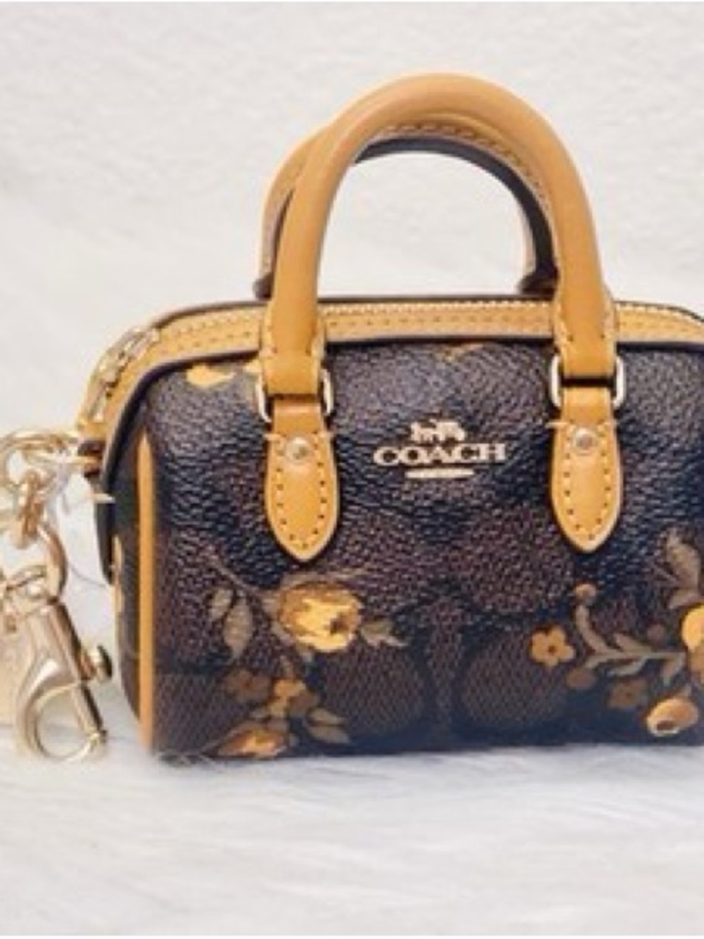 Coach Mini Floral Satchel in Black and Tan